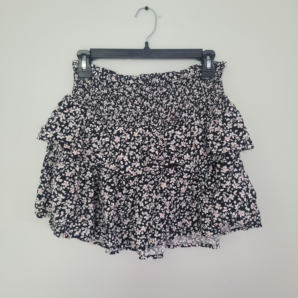 Japna Floral Black and White Women's Ruffle Tiered Flowy Mini Skirt
